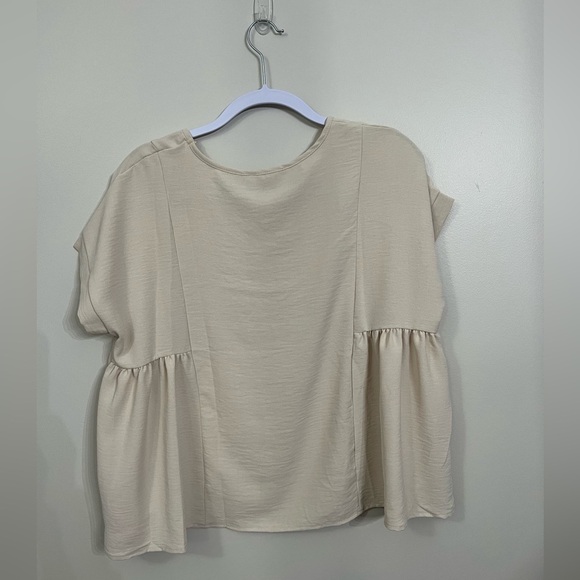 Easel Short Sleeve Beige Oversized Top Size Small Boho Lagenlook Flowy Neutral - Picture 2 of 5
